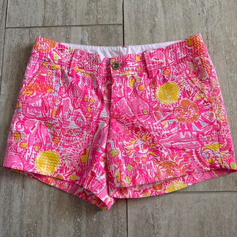 Lilly Pulitzer Pink Callahan Shorts Sz 4 Tidal Wave Pans Garden Preppy Vacation